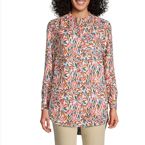 Lands' End Tops - Lands' End Womens Tunic Top Size L 100% Linen Long Sleeve Pockets Resort Beach